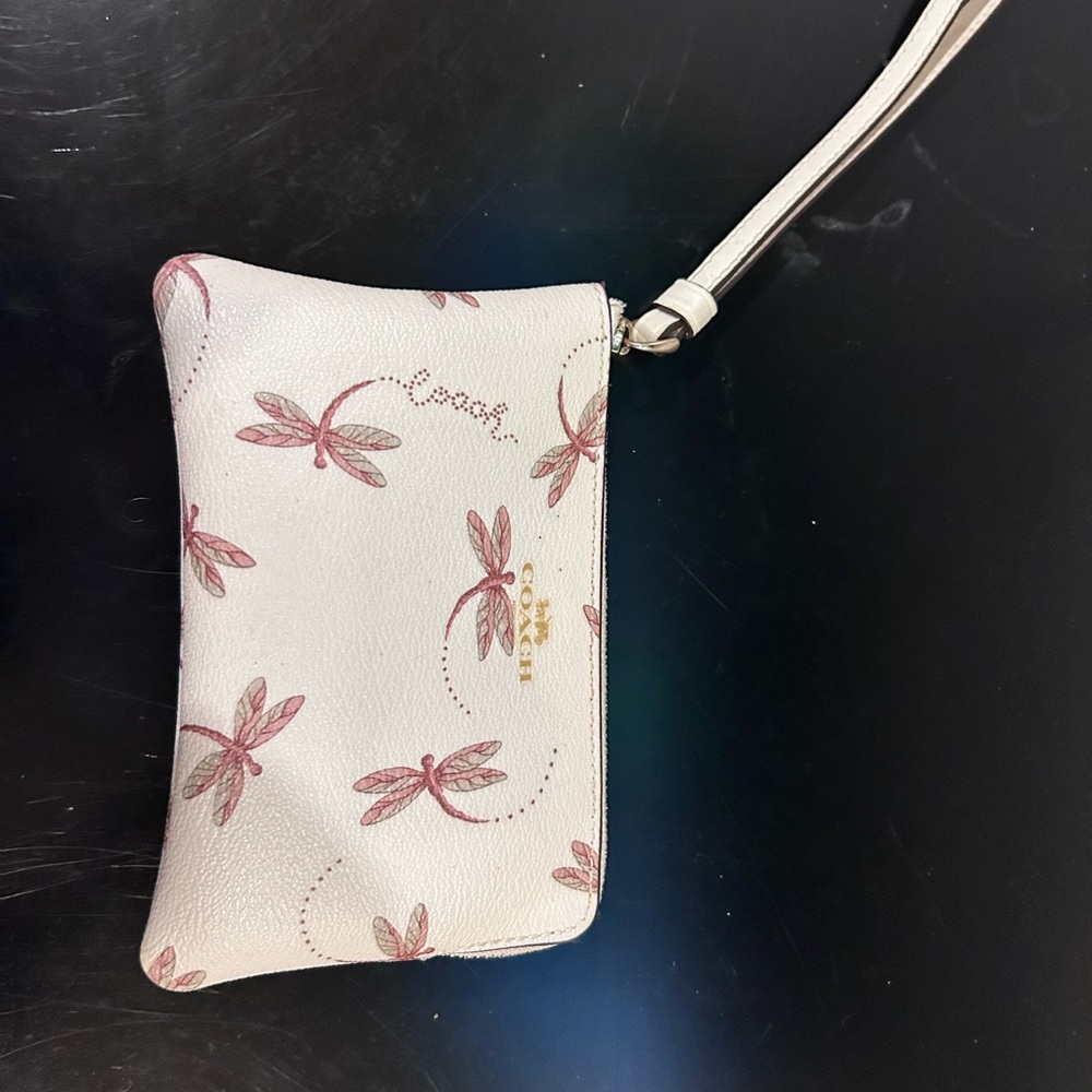 Coach White and Pink Dragonfly Wristlet